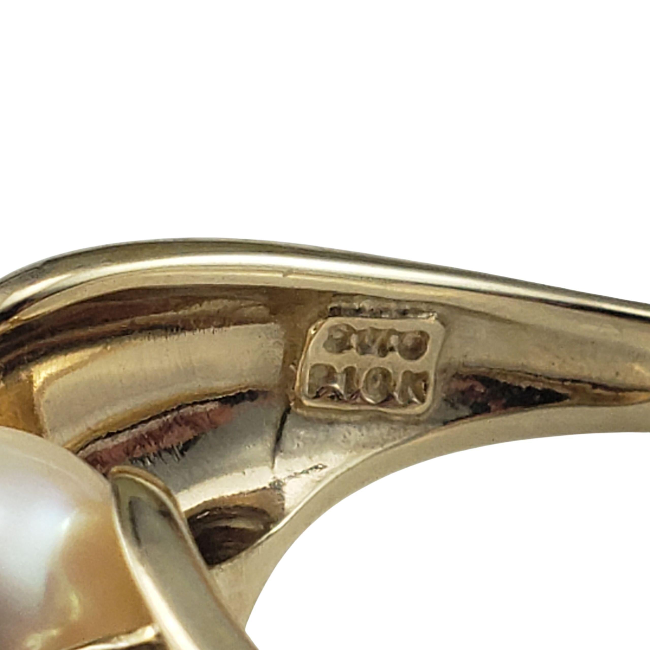 Women's 10K Yellow Gold Pearl and Diamond Ring Size 6 #22821 For Sale
