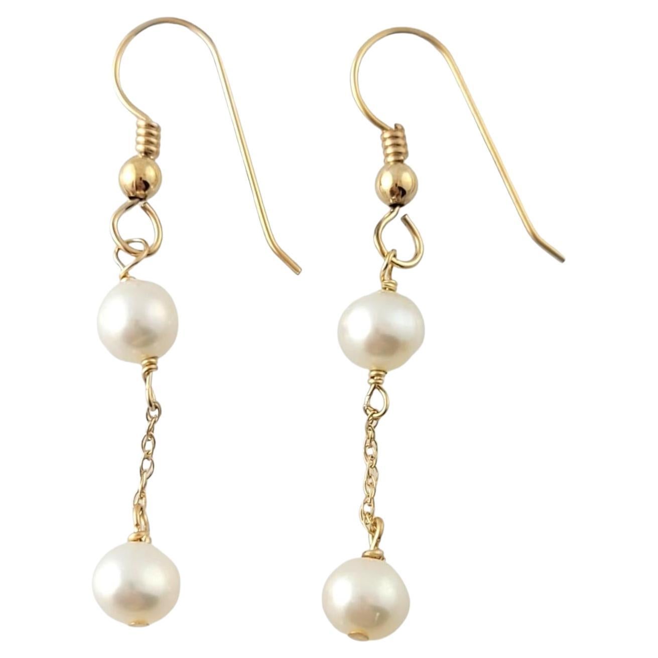 10K Yellow Gold Pearl Dangle Earrings #16914 For Sale