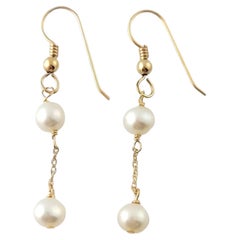 10K Yellow Gold Pearl Dangle Earrings #16914