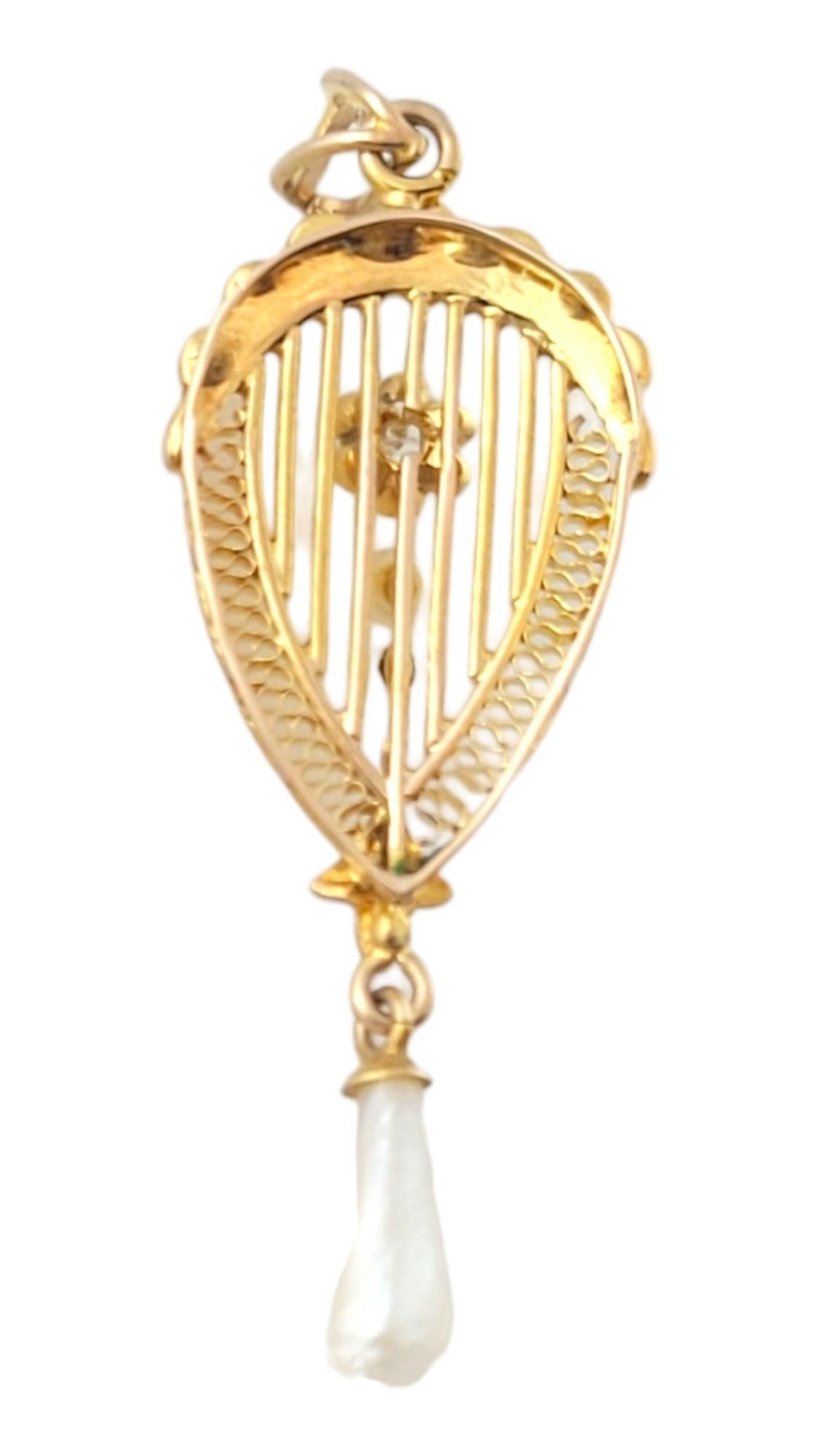Old Mine Cut 10K Yellow Gold Pearl & Diamond Pendant #16322 For Sale