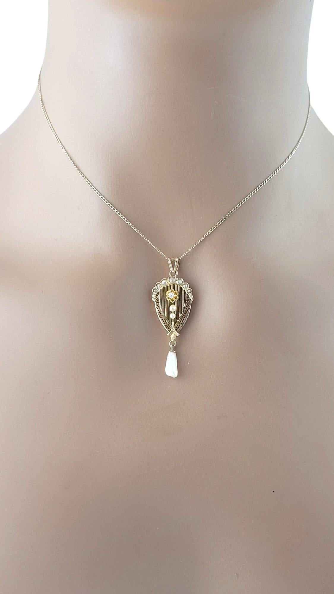 10K Yellow Gold Pearl & Diamond Pendant #16322 For Sale 1