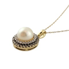 10k Yellow Gold Pearl Diamond Pendant with Chain