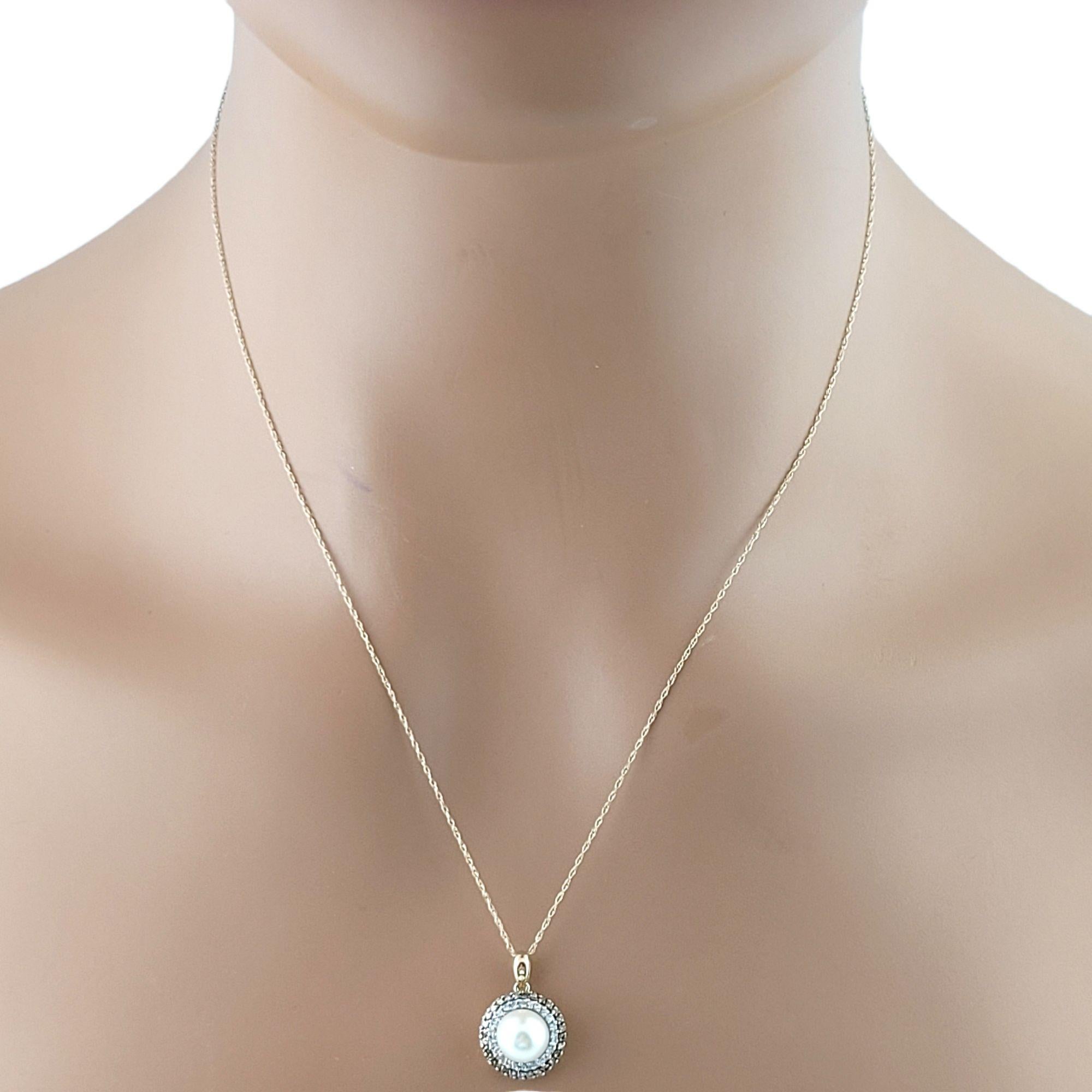 Women's 10k Yellow Gold Pearl Diamond Pendant with Chain For Sale