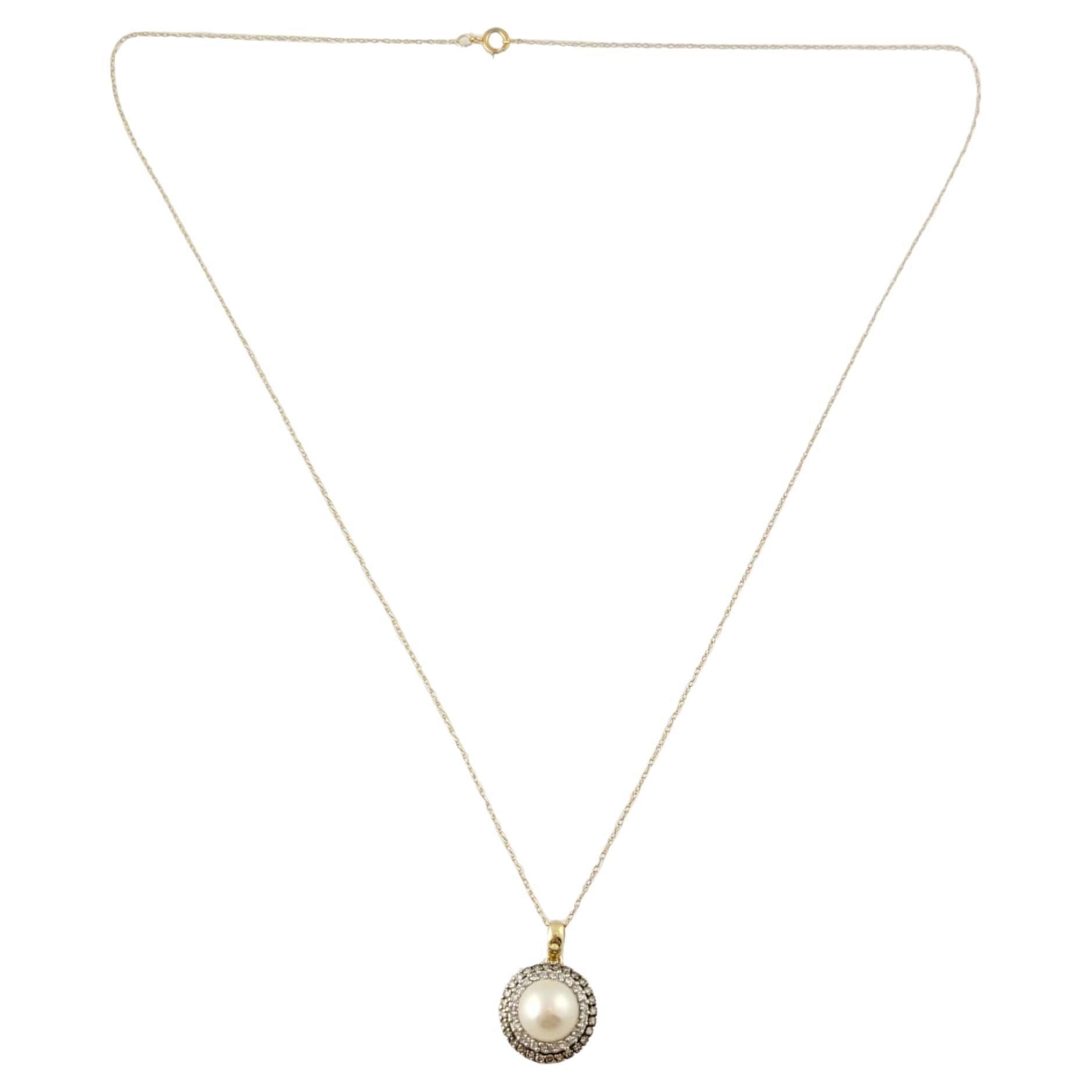 10k Yellow Gold Pearl Diamond Pendant with Chain For Sale