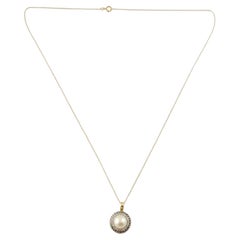 10k Yellow Gold Pearl Diamond Pendant with Chain
