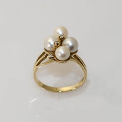 10K Yellow Gold Pearl & Diamond Ring 4.6g