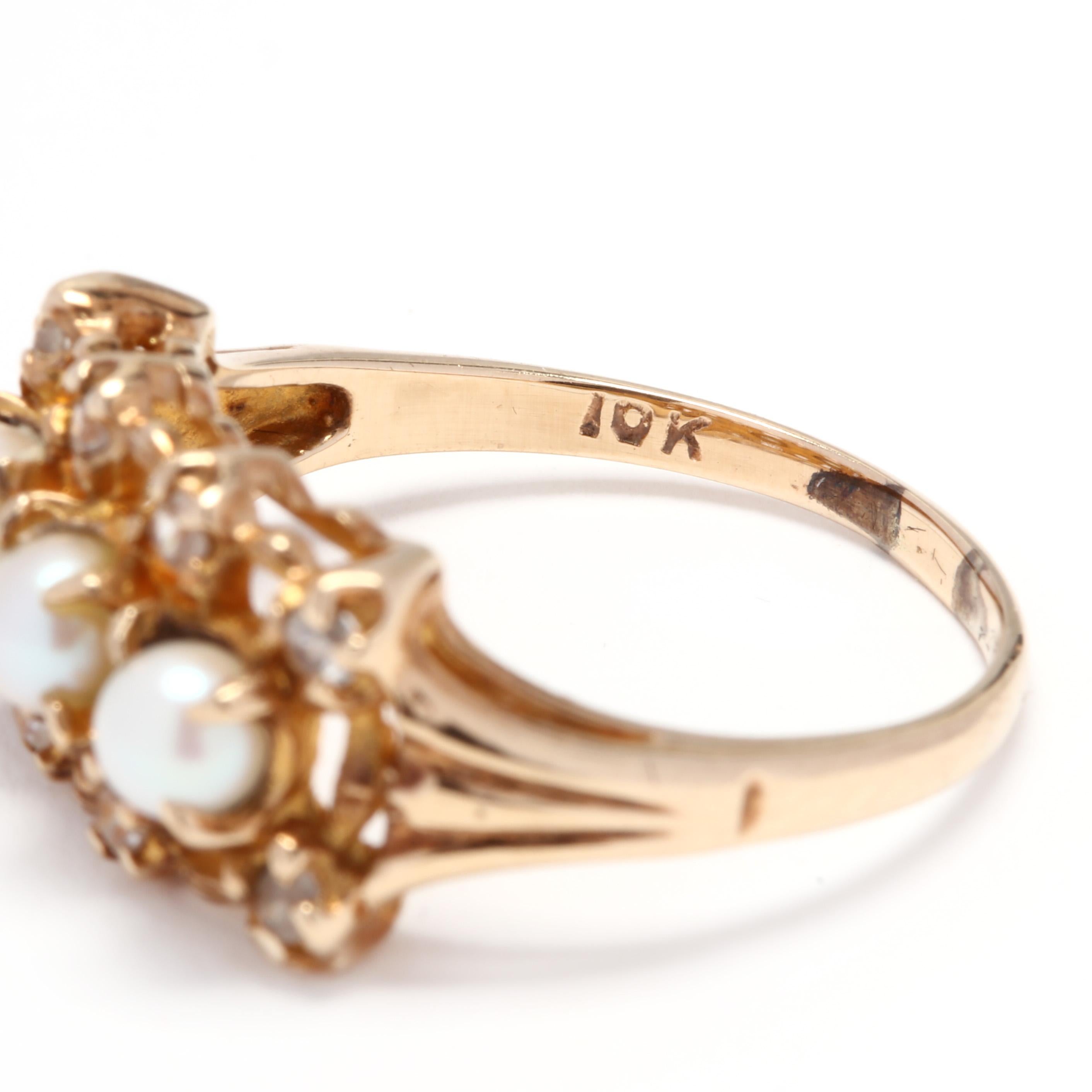 Women's or Men's 10 Karat Yellow Gold, Pearl and Diamond Ring, June Birthstone