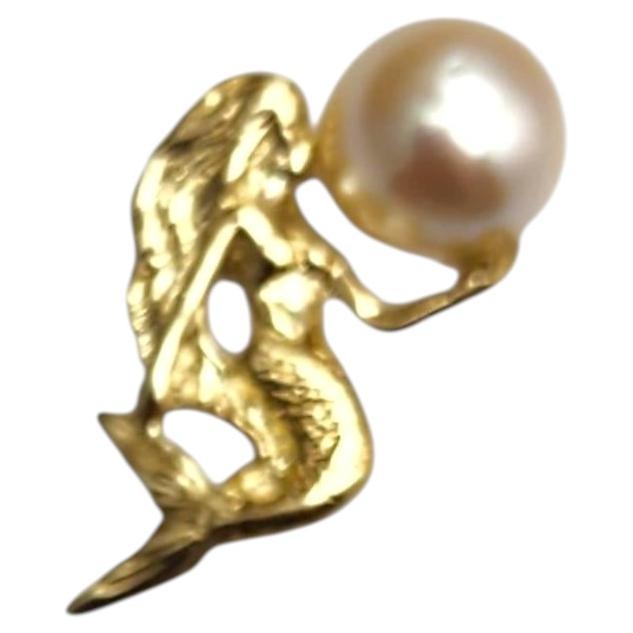 10K Yellow Gold Pearl Mermaid Charm #25366