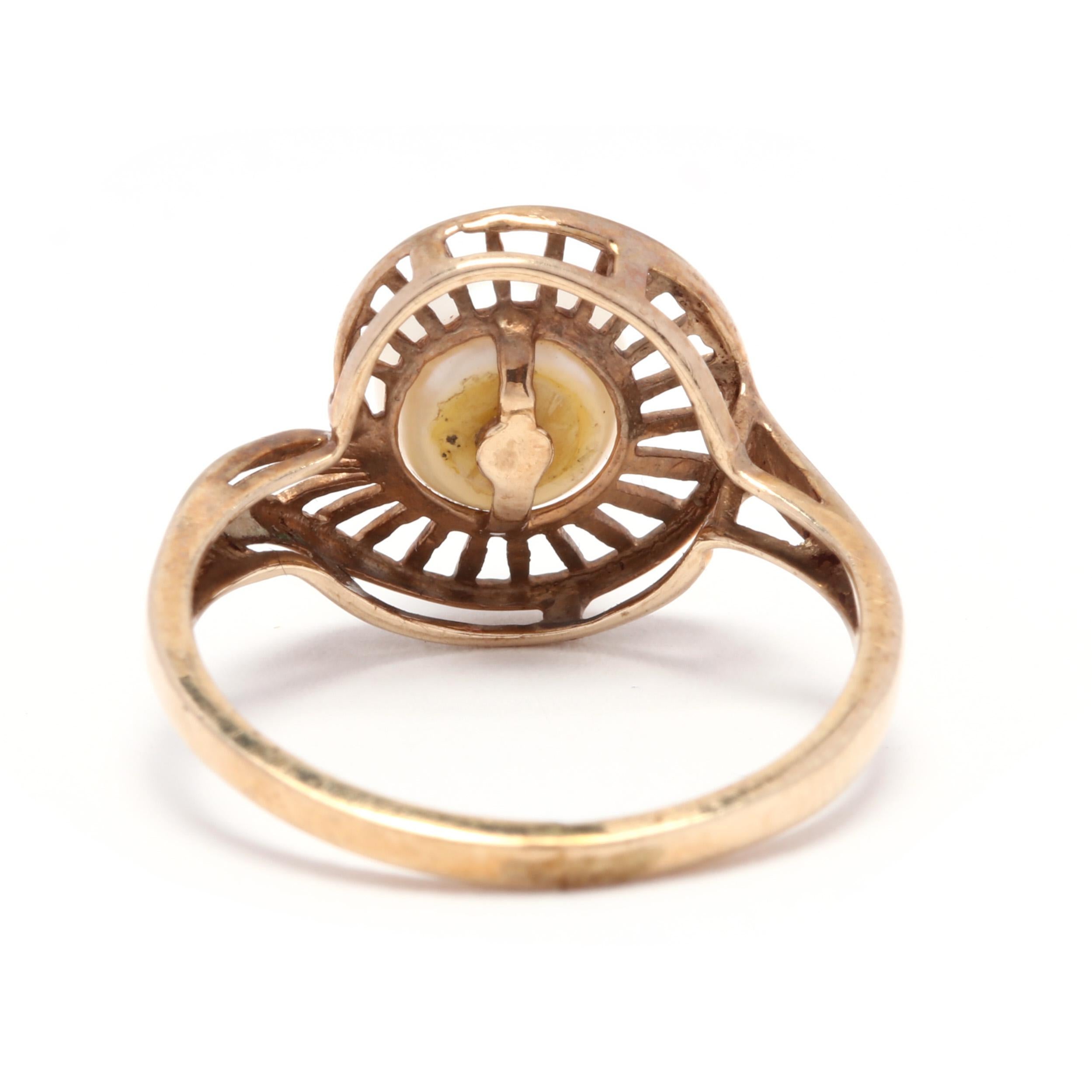 Bead 10 Karat Yellow Gold and Pearl Swirl Ring