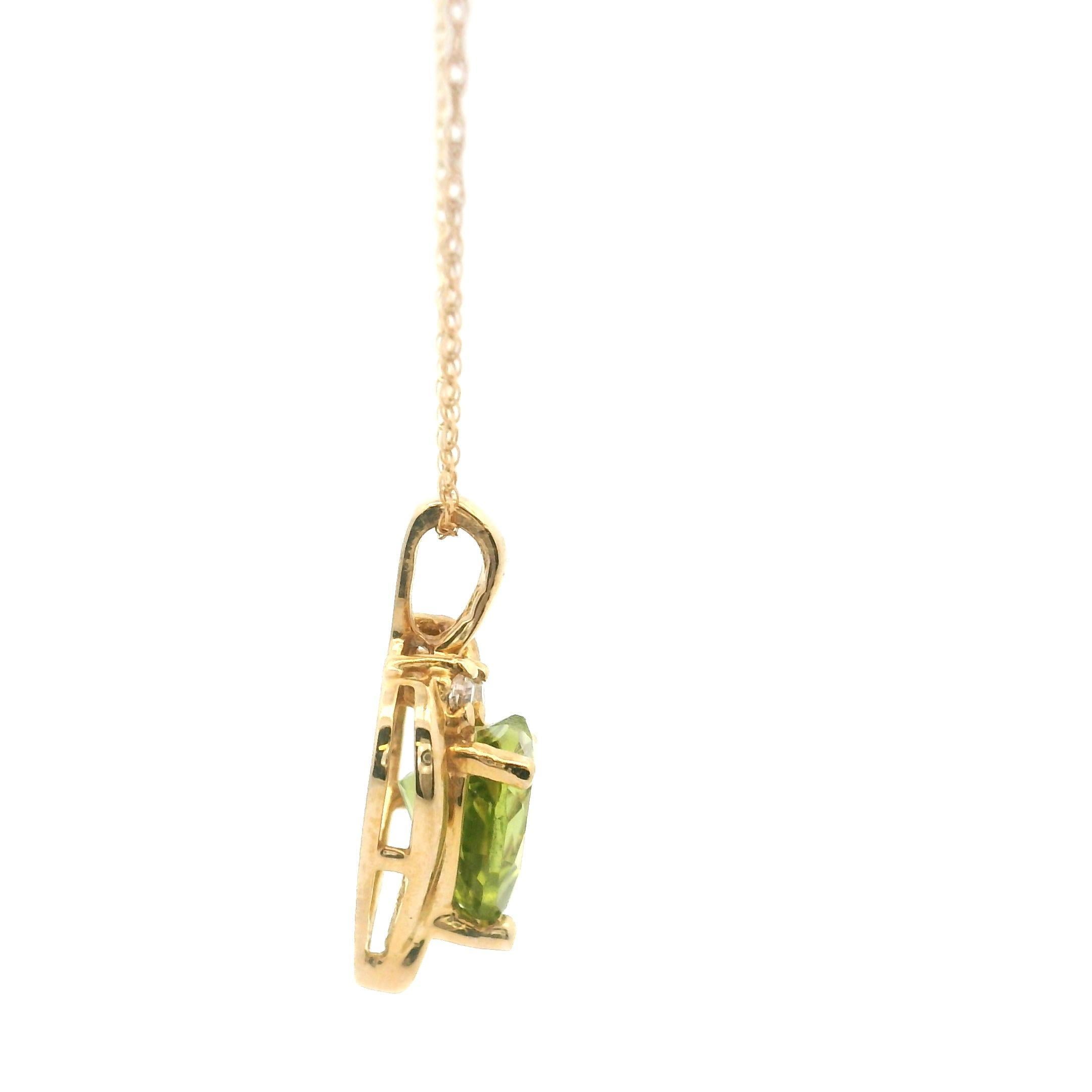 10k Gelbgold Peridot und Diamant Herz-Anhänger Halskette 18
