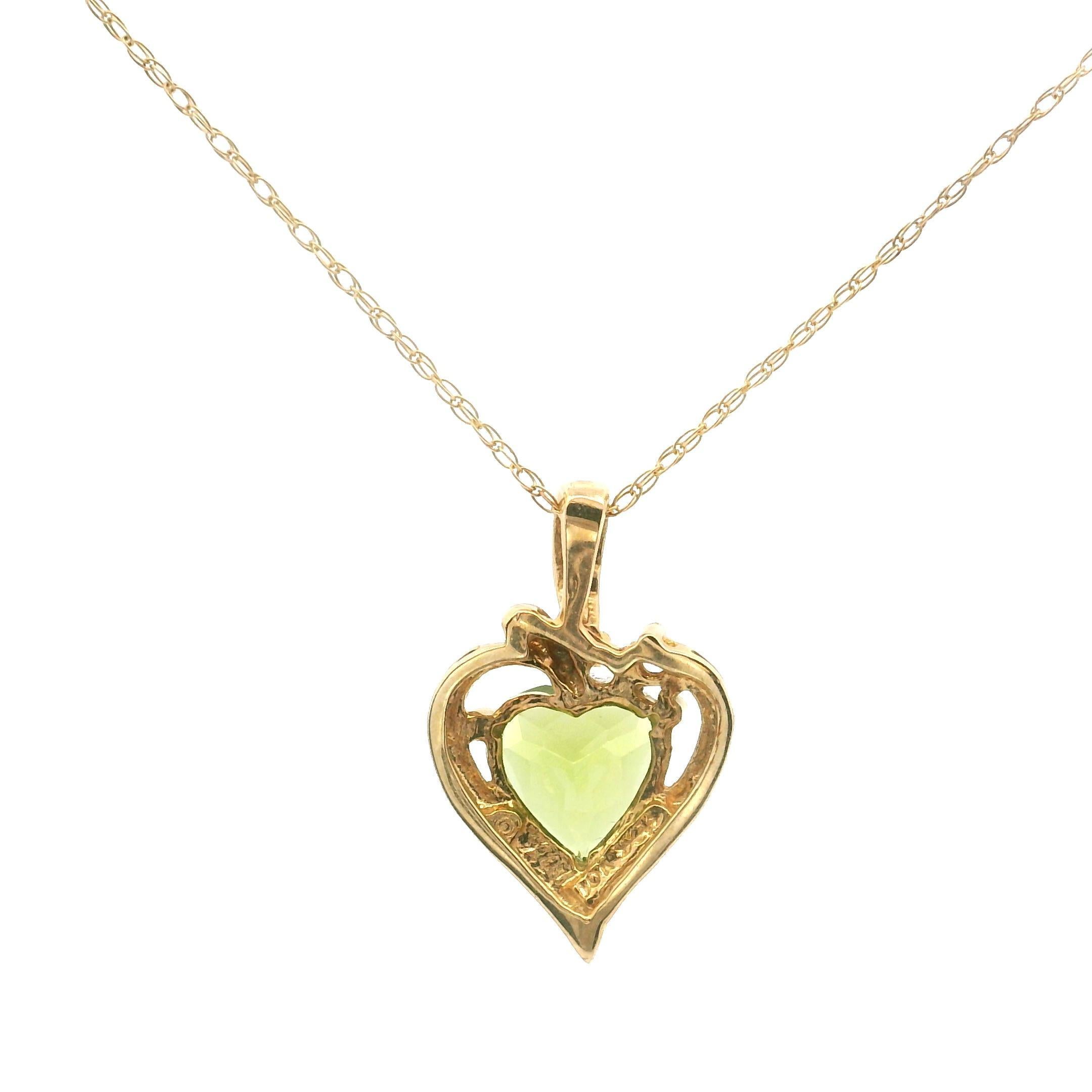 10k Gelbgold Peridot und Diamant Herz-Anhänger Halskette 18