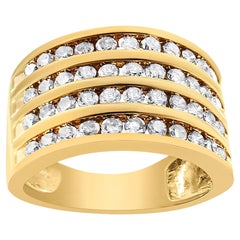 Bague 4 rangs en argent sterling plaqué or jaune 10K avec 1 1/2 Cttw de diamant