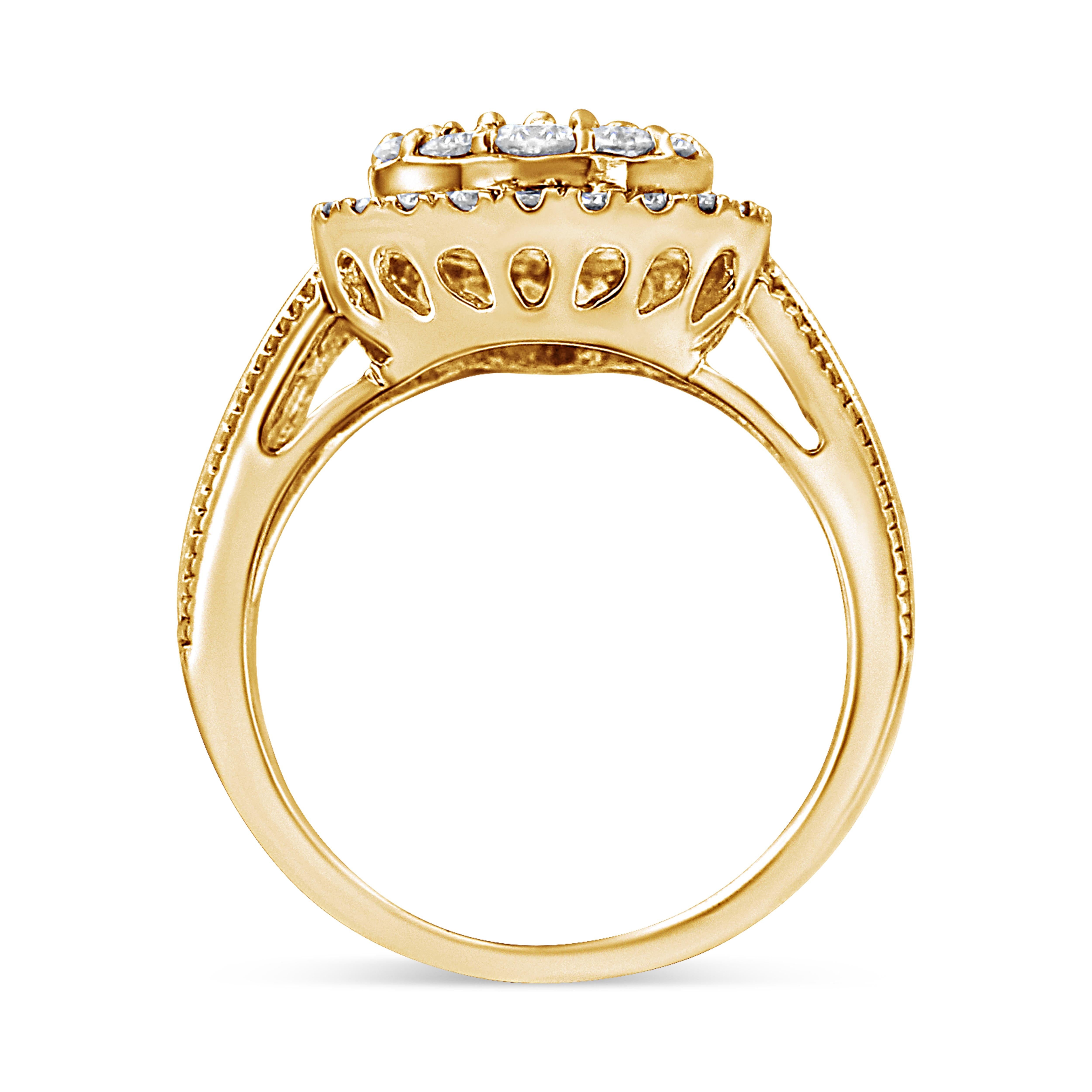 Modern 10K Yellow Gold Plated .925 Sterling Silver 1 1/2 Cttw Diamond Cocktail Ring For Sale