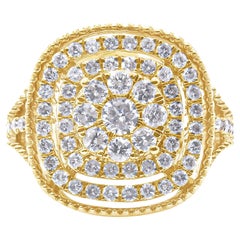 Anello da cocktail con diamanti da 1 1/4 di carato, placcato in oro giallo 10K e argento 925