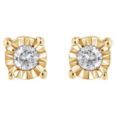 10K Yellow Gold Plated .925 Sterling Silver 1/10 Carat Diamond Stud Earrings