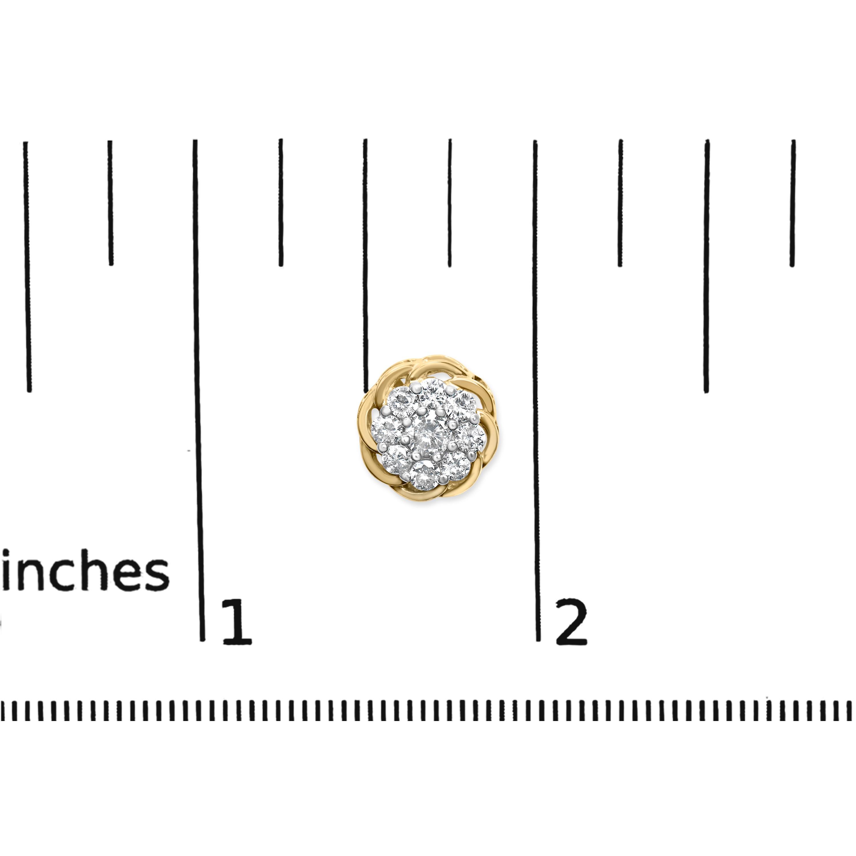 10K Yellow Gold Plated .925 Sterling Silver 1/2 Ct Diamond Cluster Stud Earrings In New Condition For Sale In New York, NY