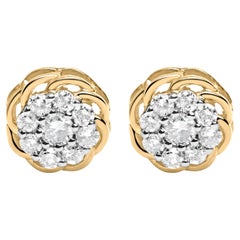 Clous d'oreilles en or jaune 10 carats plaqué argent sterling 925 avec 1/2 carat de diamants