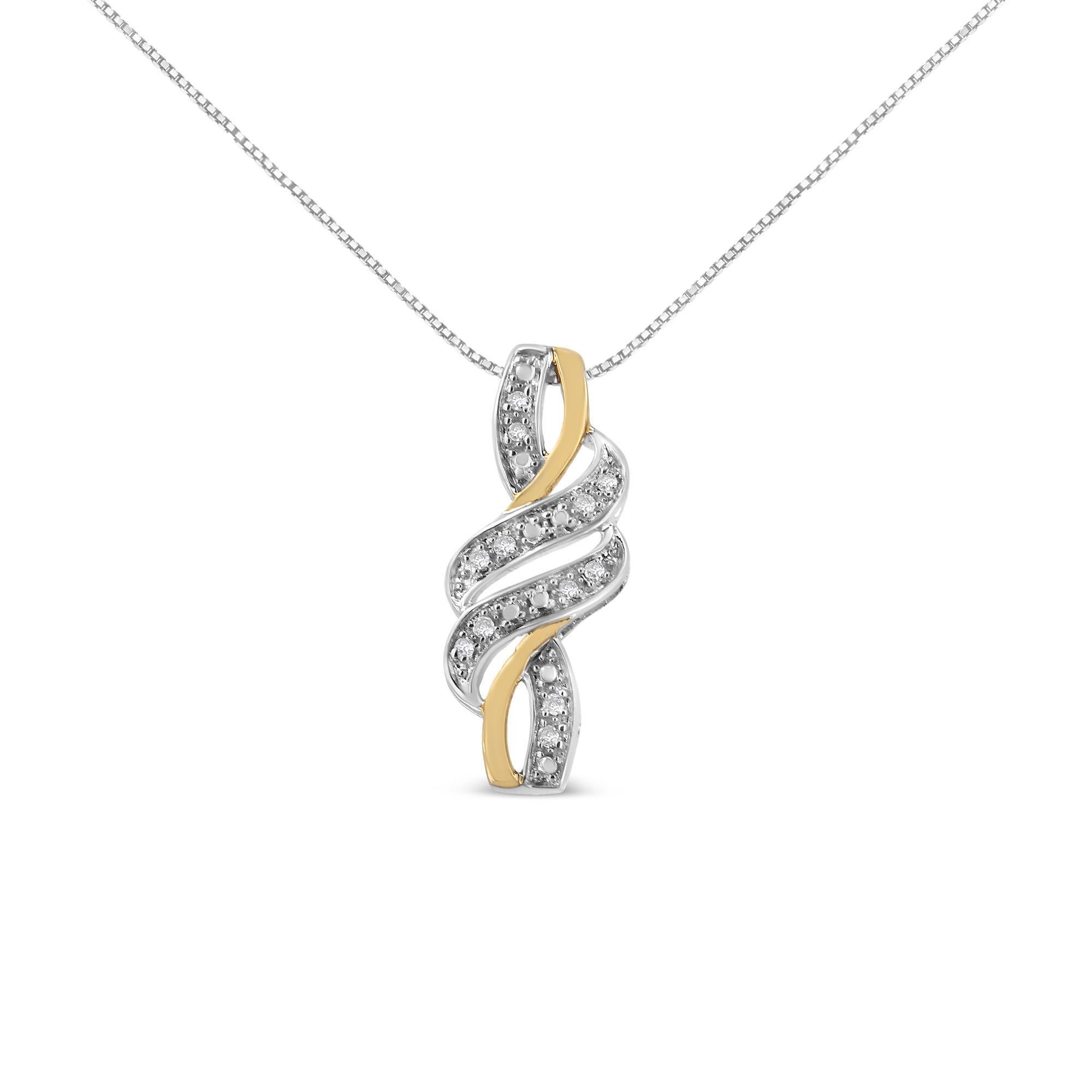 10K Gelbgold Platin .925 Sterlingsilber 1/20 Karat Diamant-Anhänger Halskette (Moderne) im Angebot