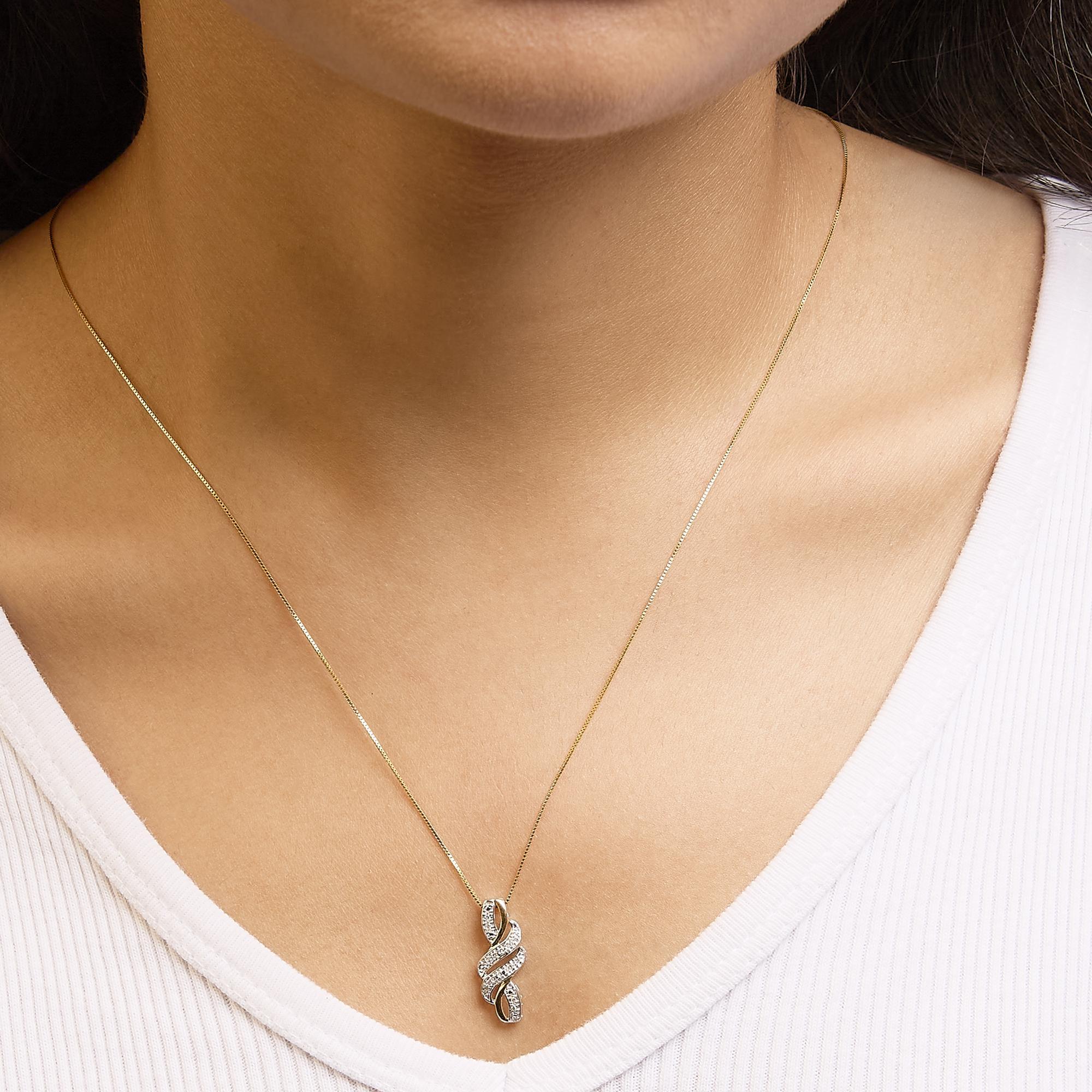 10K Gelbgold Platin .925 Sterlingsilber 1/20 Karat Diamant-Anhänger Halskette im Zustand „Neu“ im Angebot in New York, NY