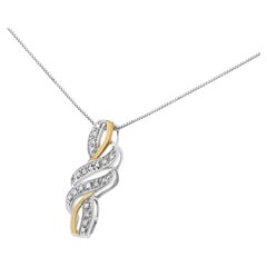 Collier pendentif en or jaune 10 carats plaqué .925 argent sterling et diamants 1/20 carats