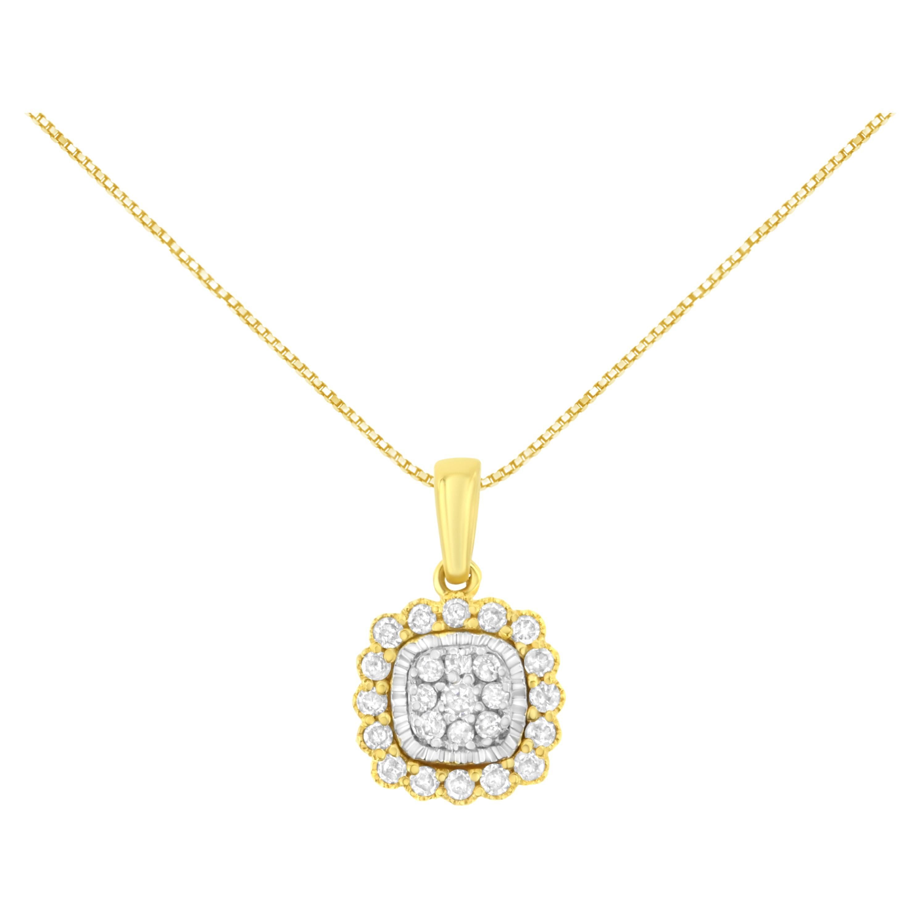 10K Yellow Gold Plated .925 Sterling Silver 1/4 Carat Diamond Pendant Necklace For Sale