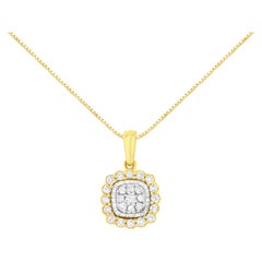 Collier pendentif en or jaune 10 carats plaqué argent sterling .925 avec diamants de 1/4 carat