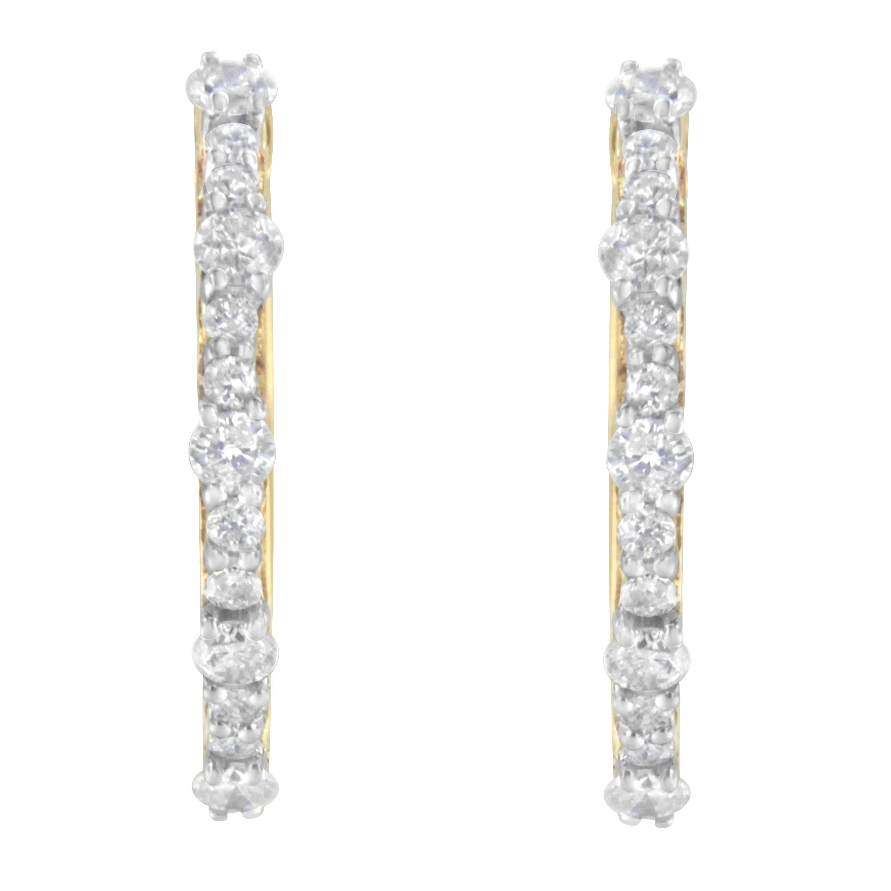 Contemporary 10K Yellow Gold Plated .925 Sterling Silver 1.0 Carat Diamond Hoop Earrings