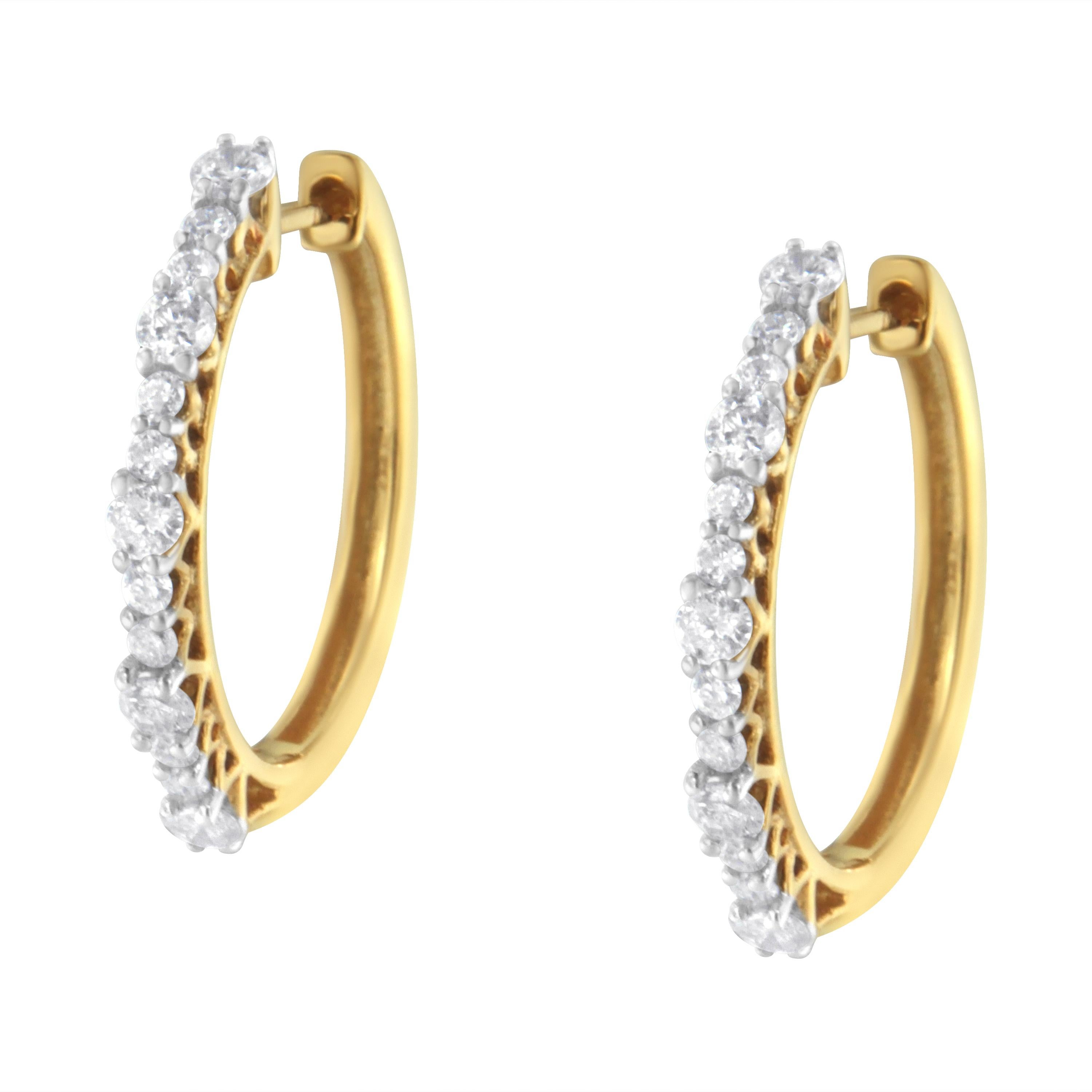 10K Yellow Gold Plated .925 Sterling Silver 1.0 Carat Diamond Hoop Earrings In New Condition In New York, NY