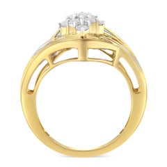 10K Yellow Gold Plated .925 Sterling Silver 1.0 Cttw Diamond Bypass Cluster Ring