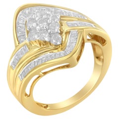 Bague en argent sterling plaqué or jaune 10K 1.0 Cttw Diamond Bypass Cluster Ring