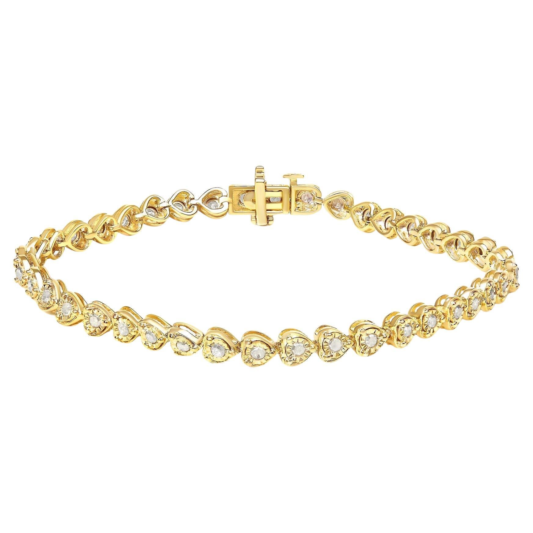 10K Yellow Gold Plated .925 Sterling Silver 1.0 Cttw Diamond Heart-Link Bracelet