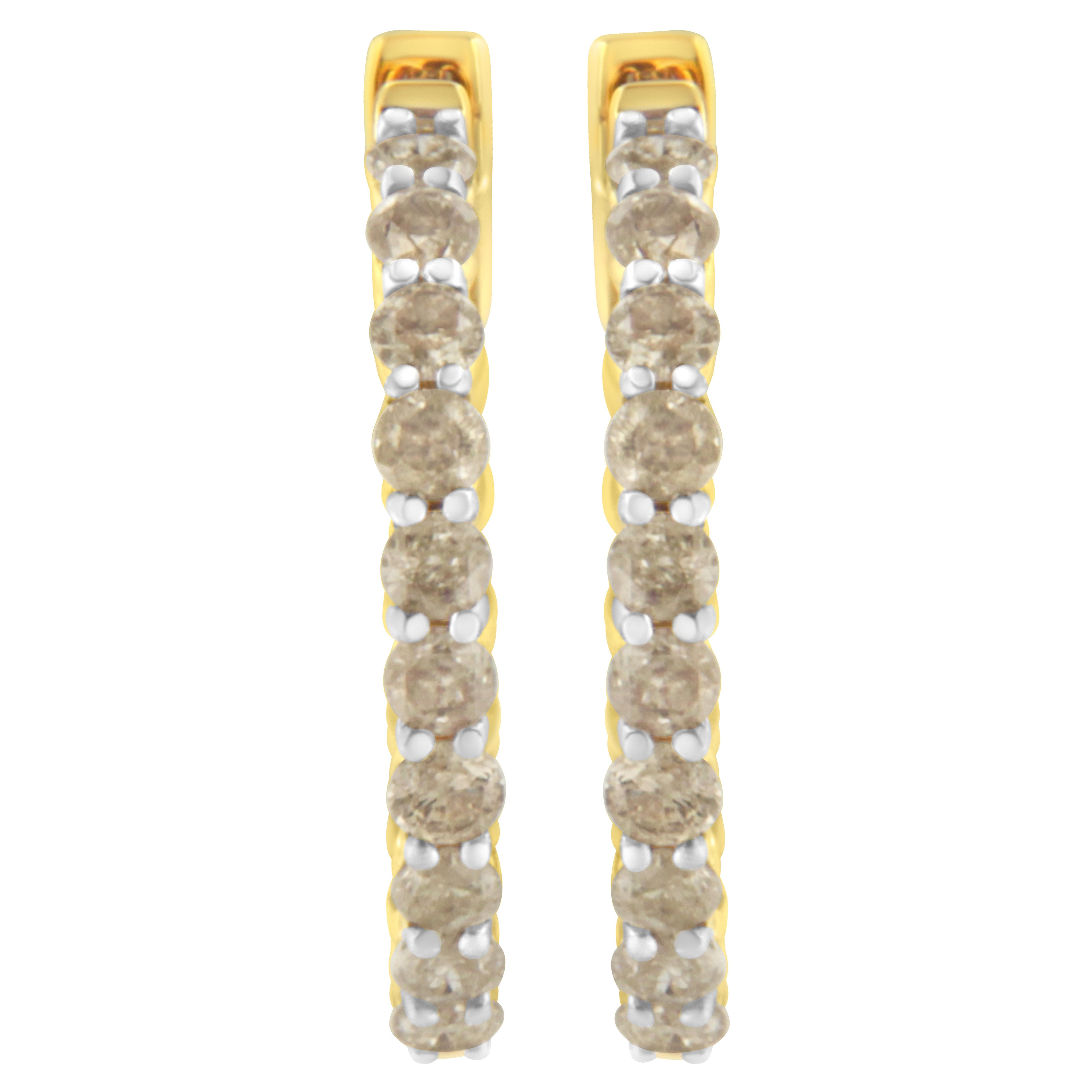 Contemporary 10K Yellow Gold Plated .925 Sterling Silver 2.0 Carat Diamond Hoop Earrings For Sale