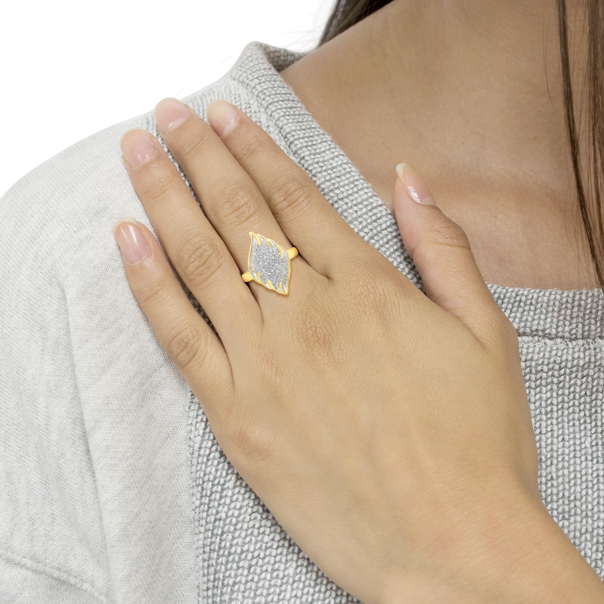 For Sale:  10K Yellow Gold Plated .925 Sterling Silver 3/4 Cttw Diamond Cocktail Ring 5