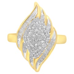 Bague cocktail plaquée or jaune 10 carats argent sterling 925 3/4 carats avec diamants
