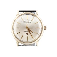 10k Yellow Gold Plated Lucien Piccard Automatic Seashark Mens Watch Leather Band