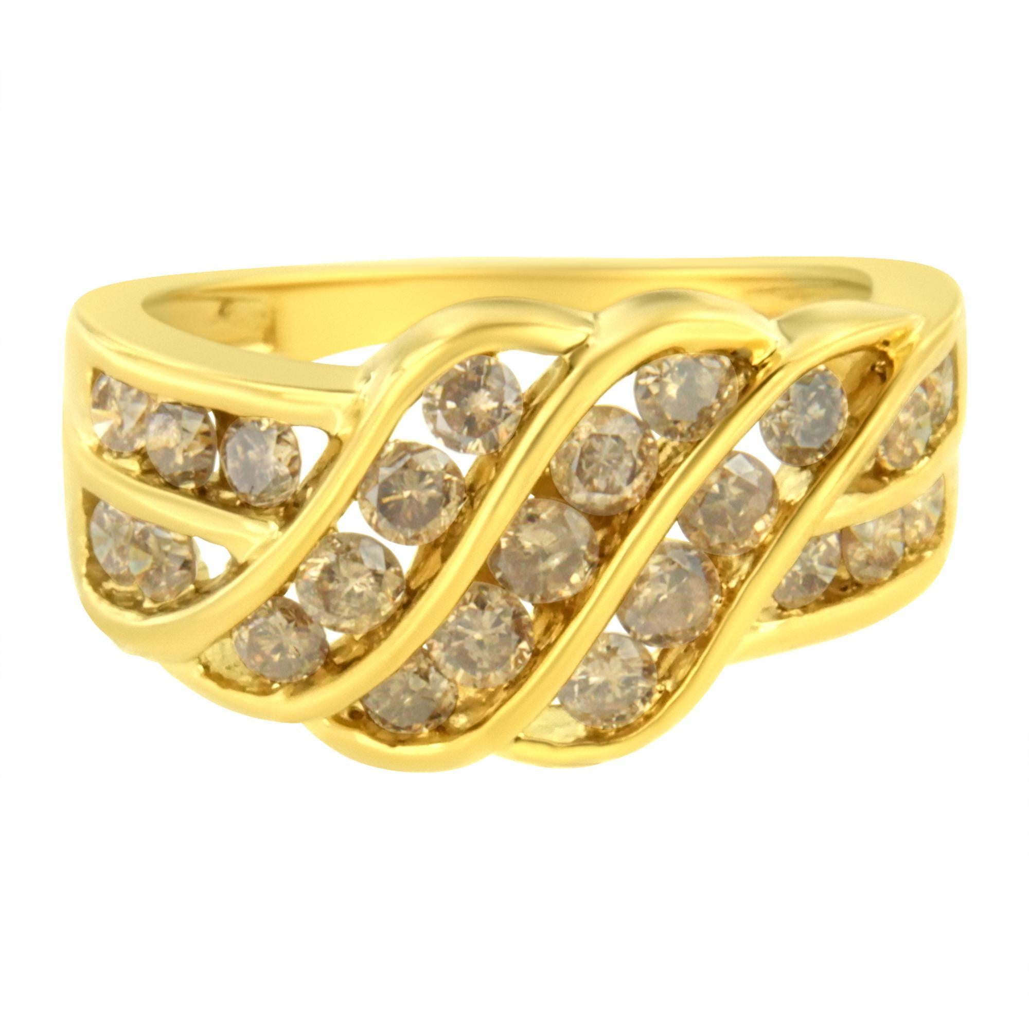 Moderne 10K Yellow Gold Plated Silver 1 1/2 cttw Diamond Modern Cross-Over Ring Band en vente