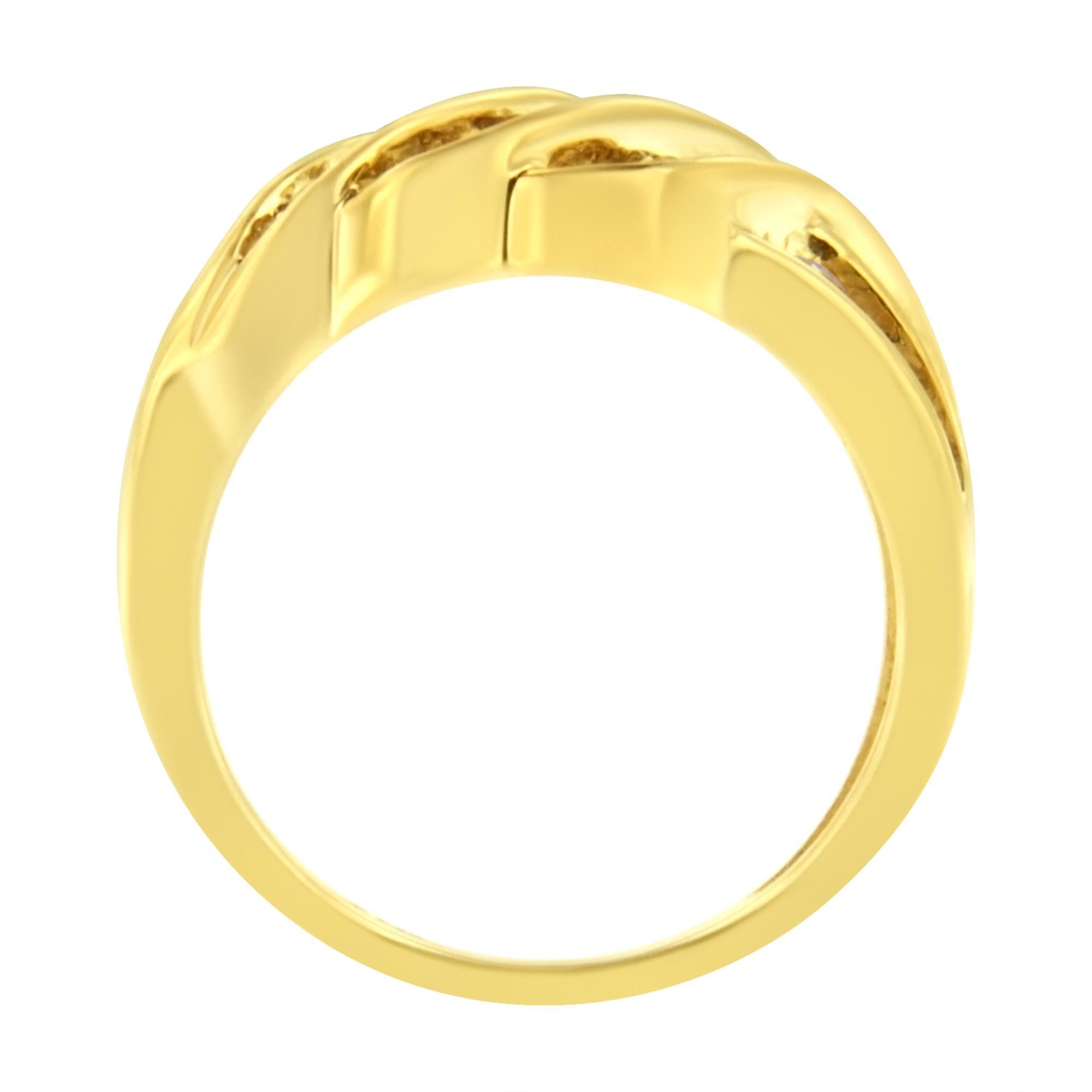 Taille ronde 10K Yellow Gold Plated Silver 1 1/2 cttw Diamond Modern Cross-Over Ring Band en vente