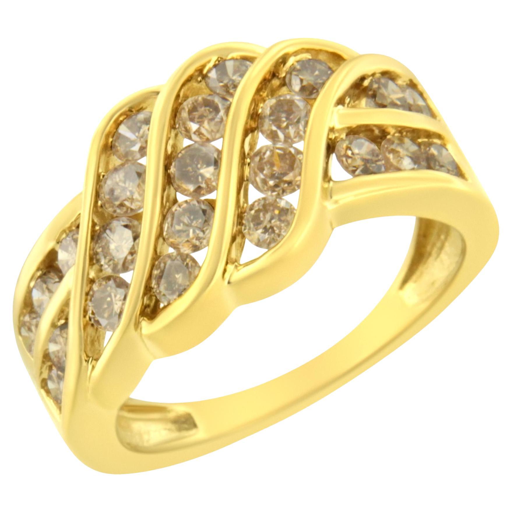 10K Yellow Gold Plated Silver 1 1/2 cttw Diamond Modern Cross-Over Ring Band
