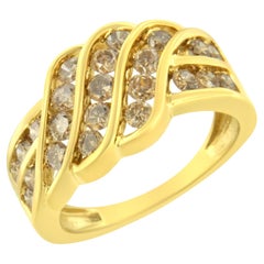 Anello moderno incrociato in argento placcato oro giallo 10K con diamante da 1,5 cttw