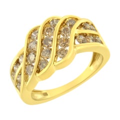 10K Yellow Gold Plated Silver 1 1/2 cttw Diamond Modern Cross-Over Ring Band