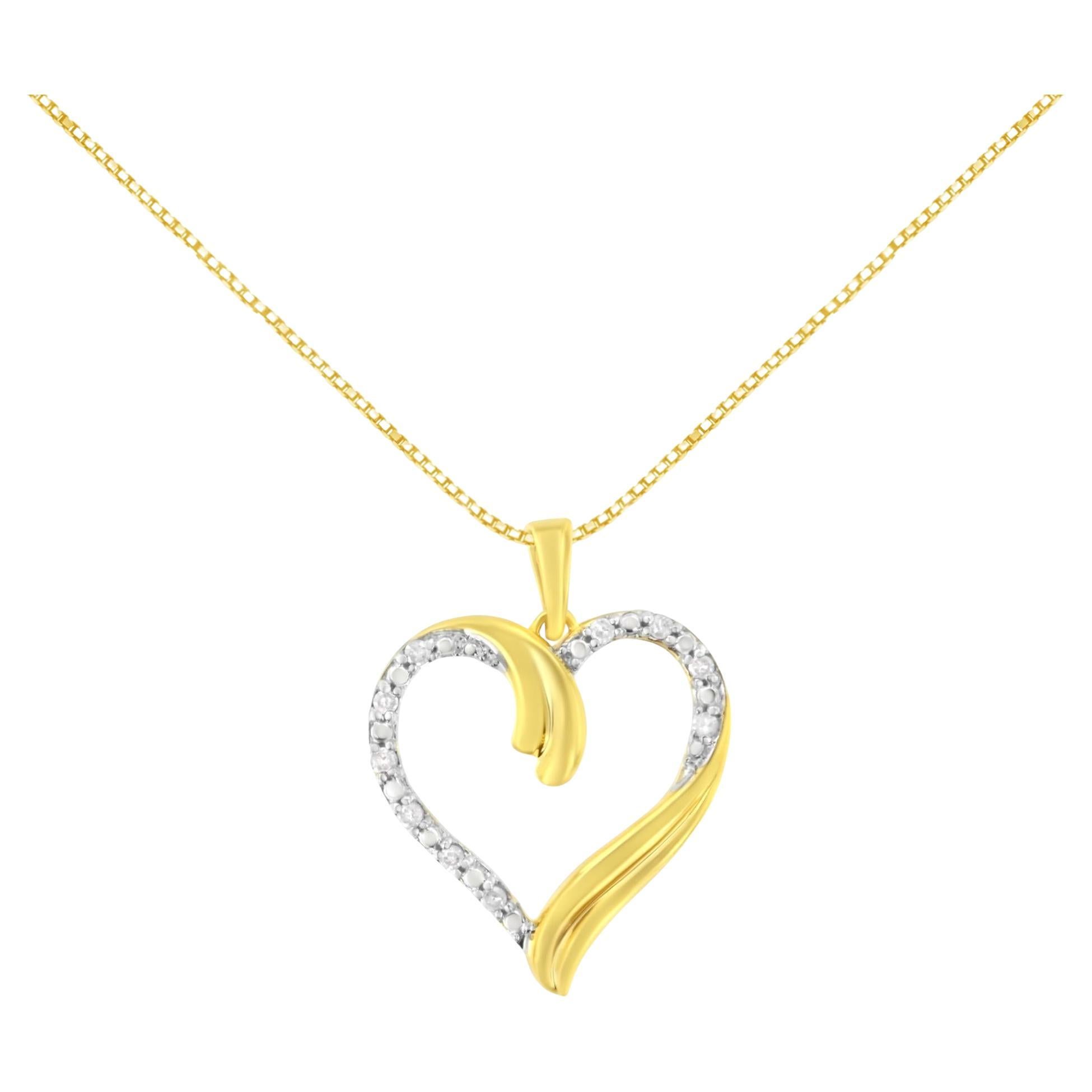 10K Yellow Gold Plated Silver 1/10 cttw Diamond Open Heart Pendant Necklace