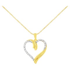10K Yellow Gold Plated Silver 1/10 cttw Diamond Open Heart Pendant Necklace