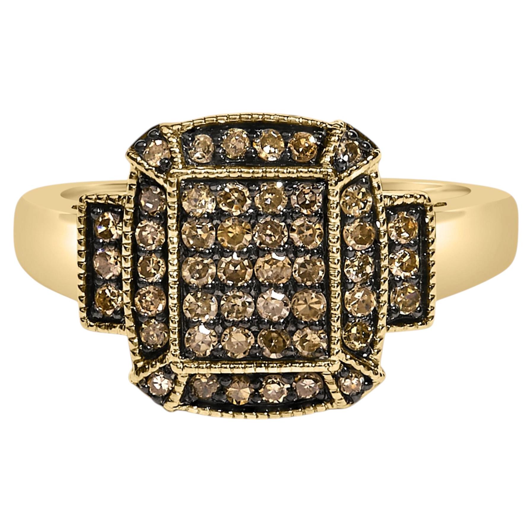 10K Yellow Gold Plated Silver 1/2 Cttw Champagne Diamond Step Up Ring For Sale