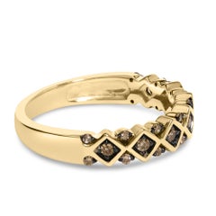 10K Yellow Gold Plated Silver 1/4 Cttw Champagne Diamond Geometric Band Ring