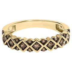 10K Yellow Gold Plated Silver 1/4 Cttw Champagne Diamond Geometric Band Ring