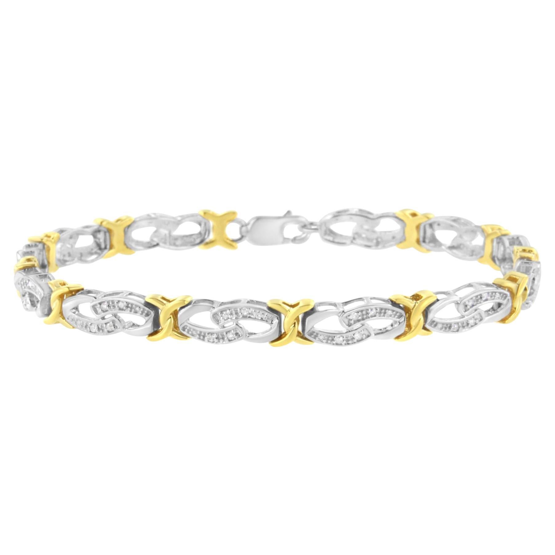 10K Yellow Gold Plated Silver 1/4 cttw Diamond Infinity and X Link Bracelet