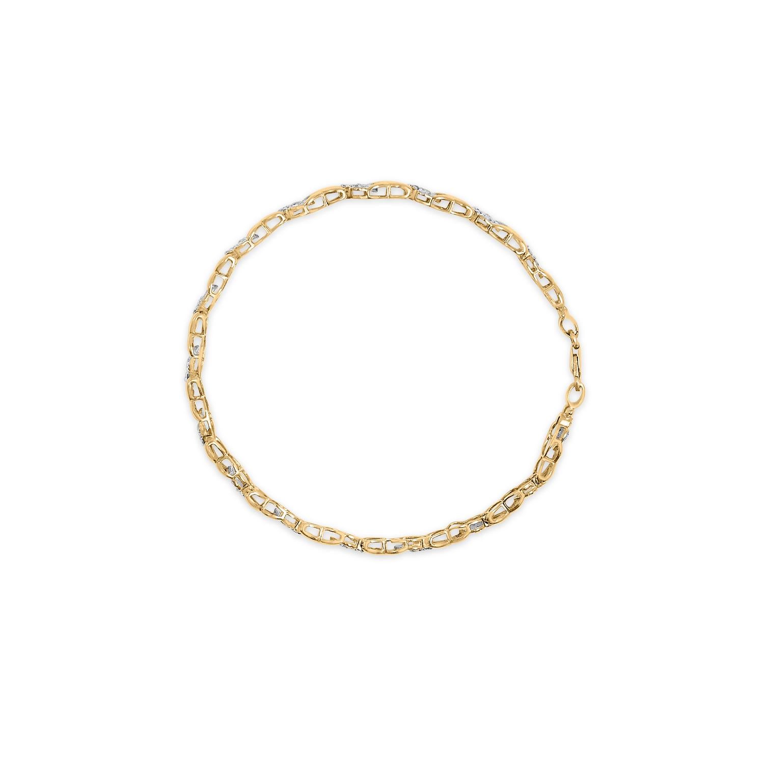 Moderne Bracelet tennis à maillons en argent plaqué jaune 10 carats avec diamants de 1,0 carat poids total en vente