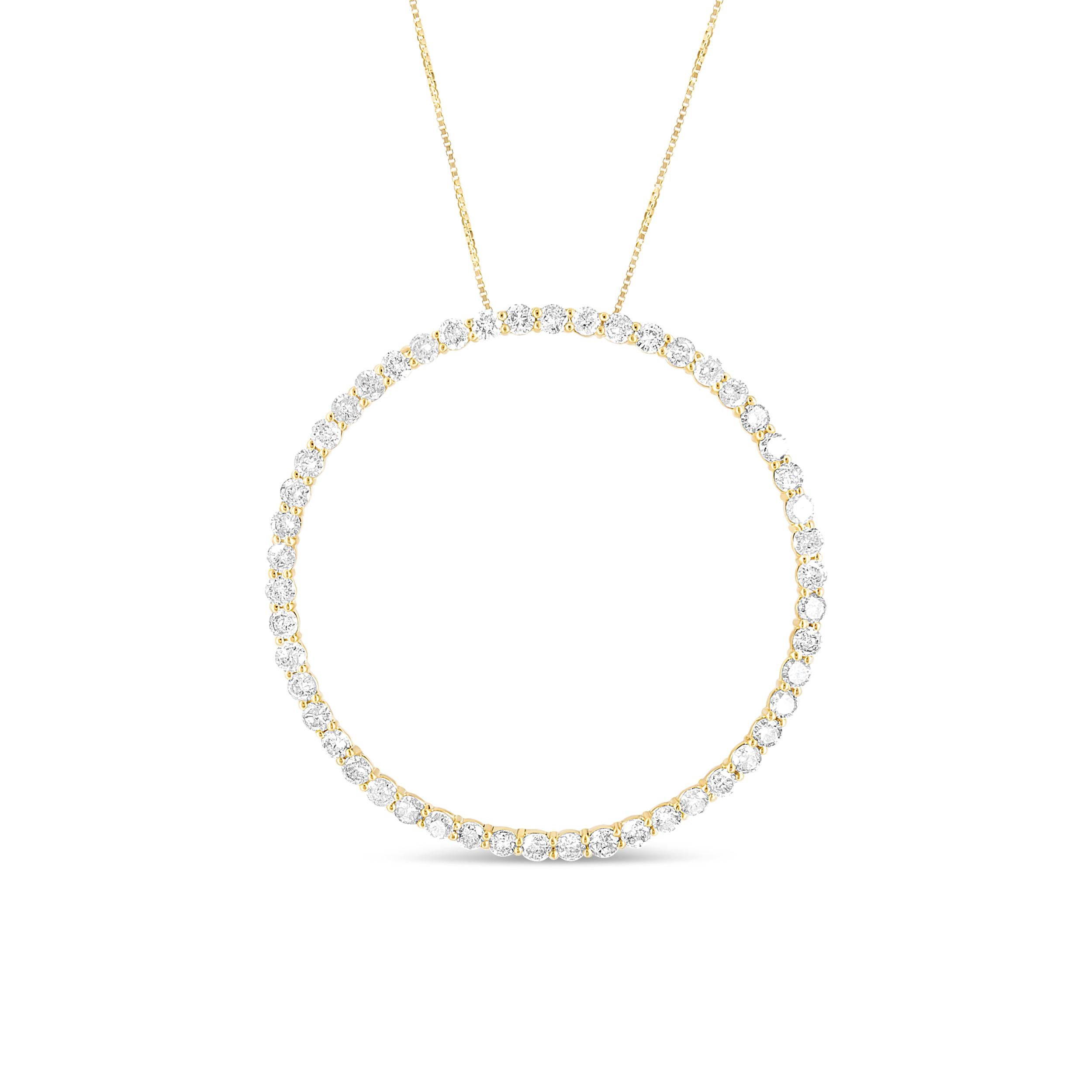 Modern 10K Yellow Gold Plated Silver 4.0 Cttw Diamond Circle Hoop Pendant Necklace For Sale