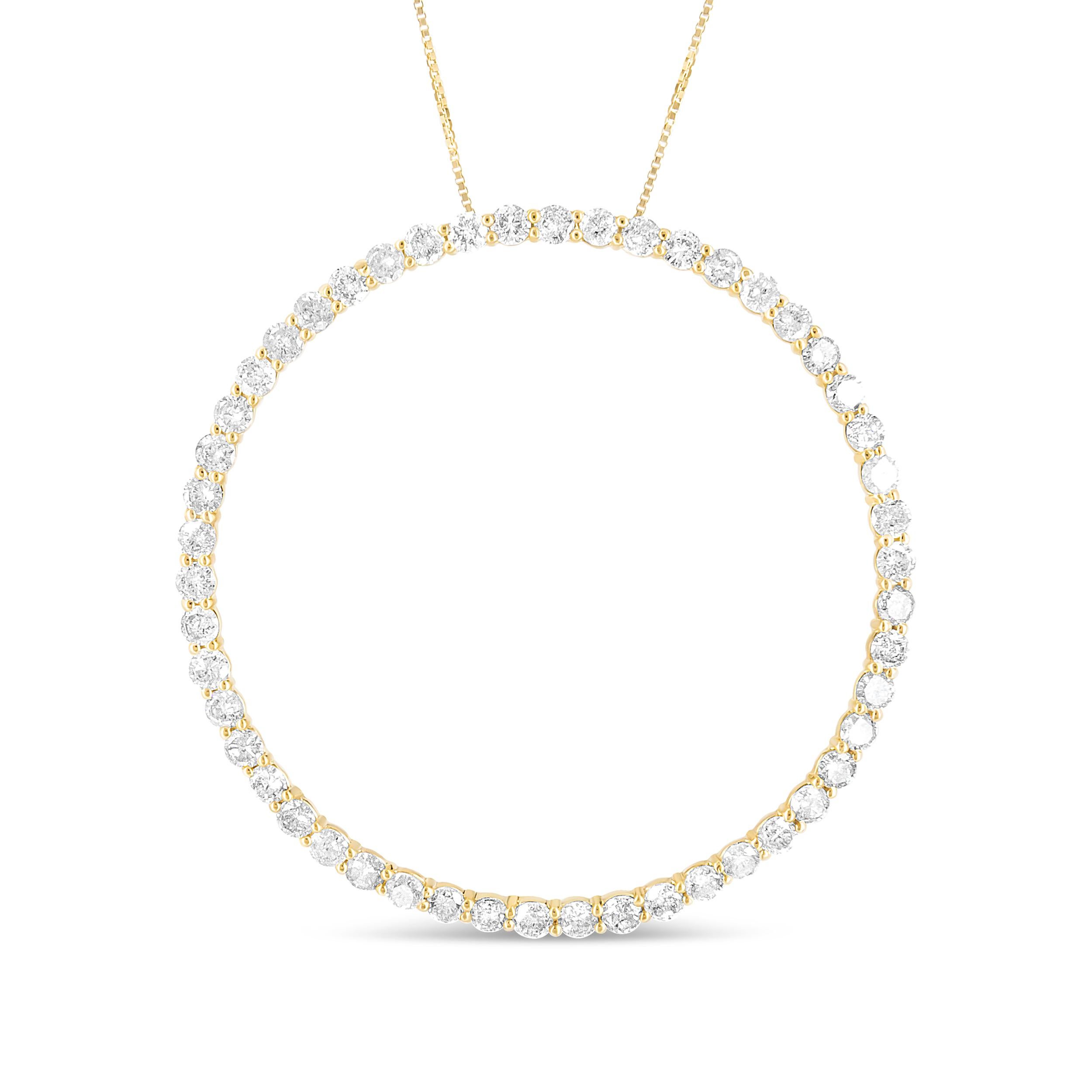 Round Cut 10K Yellow Gold Plated Silver 4.0 Cttw Diamond Circle Hoop Pendant Necklace For Sale