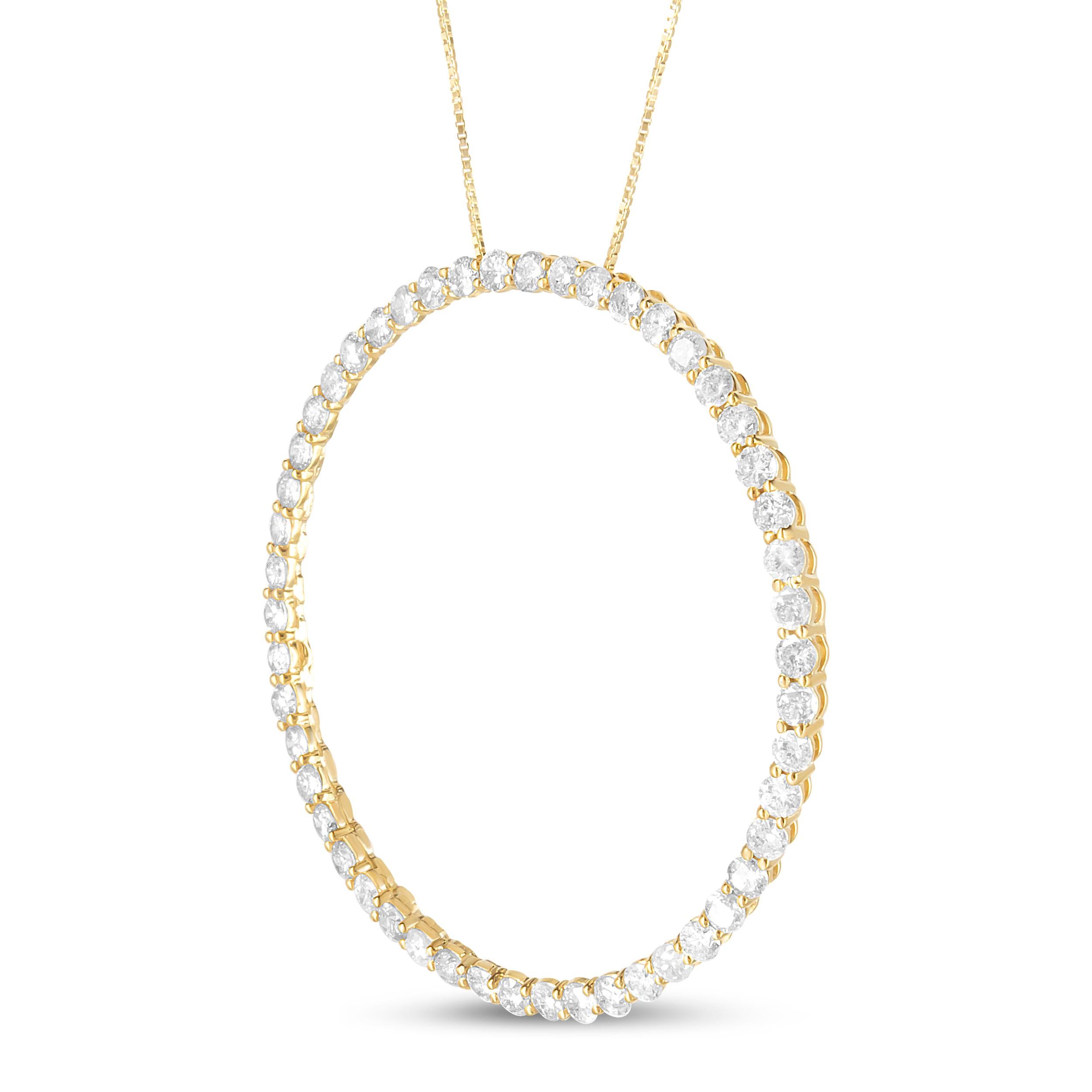 10K Yellow Gold Plated Silver 4.0 Cttw Diamond Circle Hoop Pendant Necklace In New Condition For Sale In New York, NY